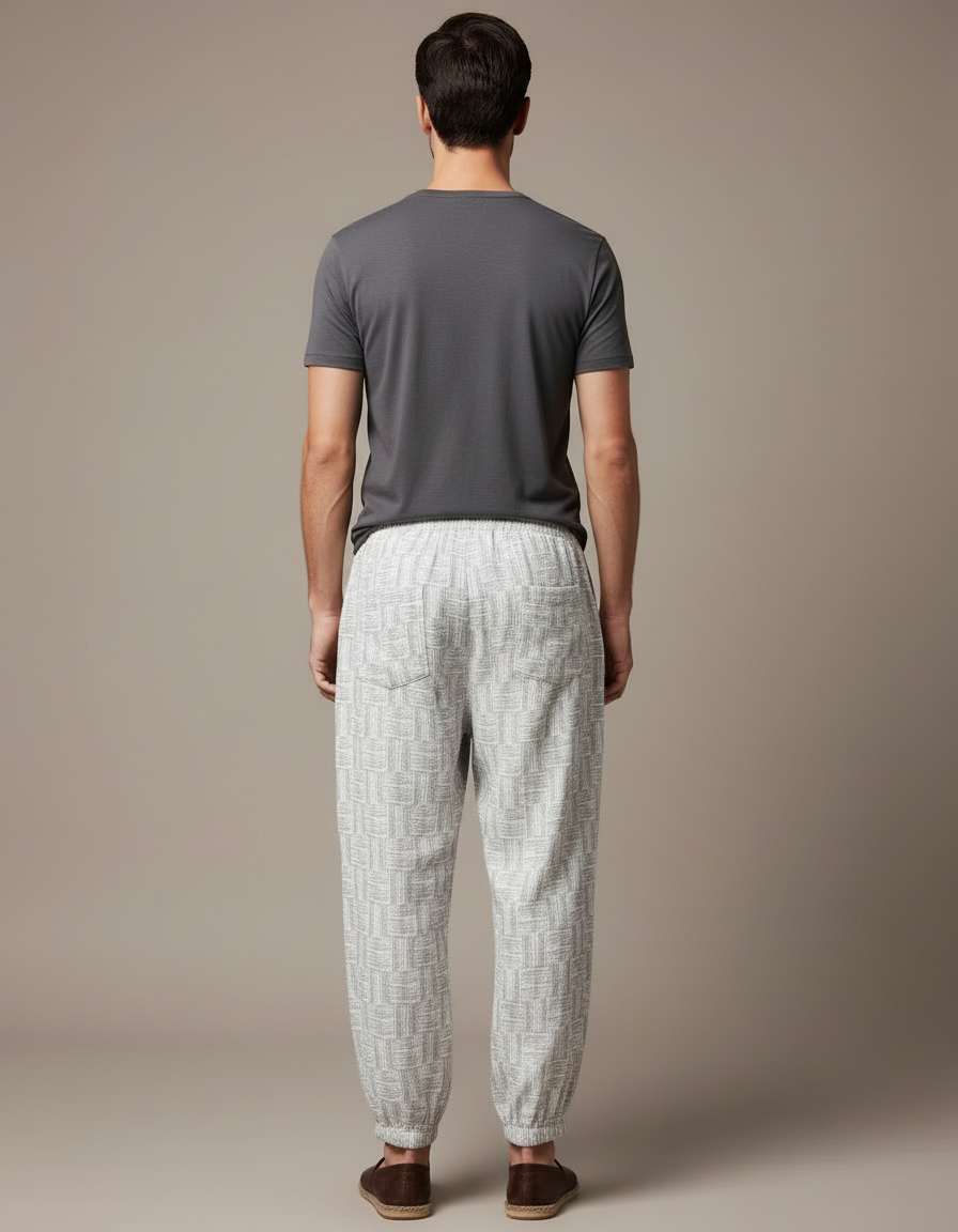 Pantalon Blanc Imprimé Ample Cordon Décontracté Homme - Lin - vue 2