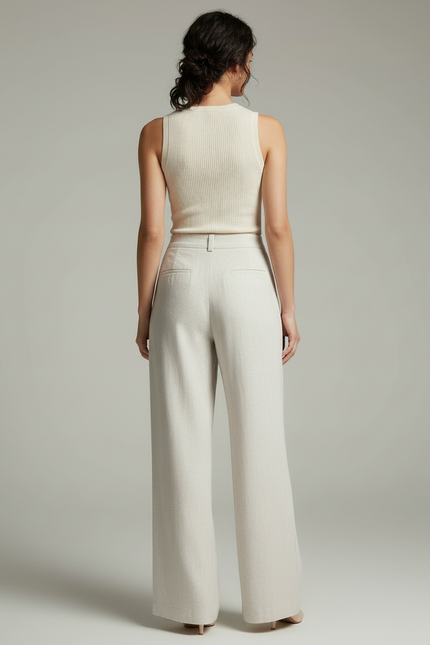 Pantalon Blanc Fluide Lin Coton Ample Décontracté - vue 2