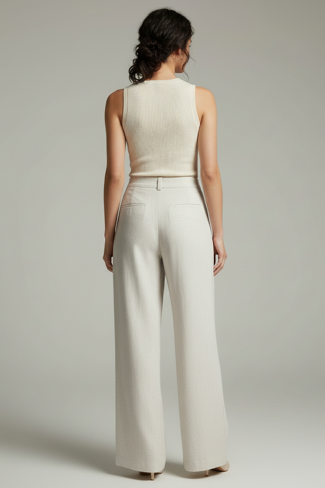 Pantalon Blanc Fluide Lin Coton Ample Décontracté - vue 2