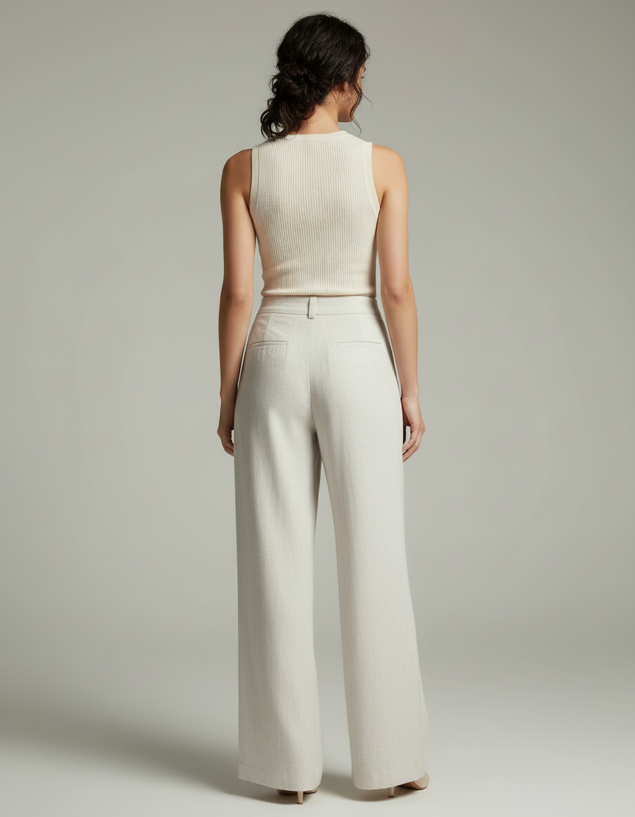 Pantalon Blanc Fluide Lin Coton Ample Décontracté - vue 2