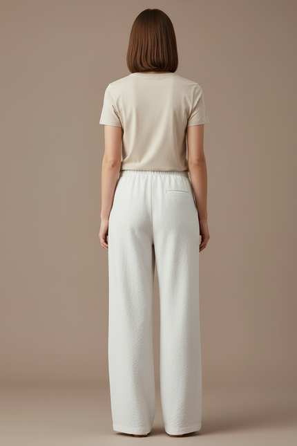 Pantalon Blanc Ample Texturé Drapé Décontracté Élégant - Lin - vue 2