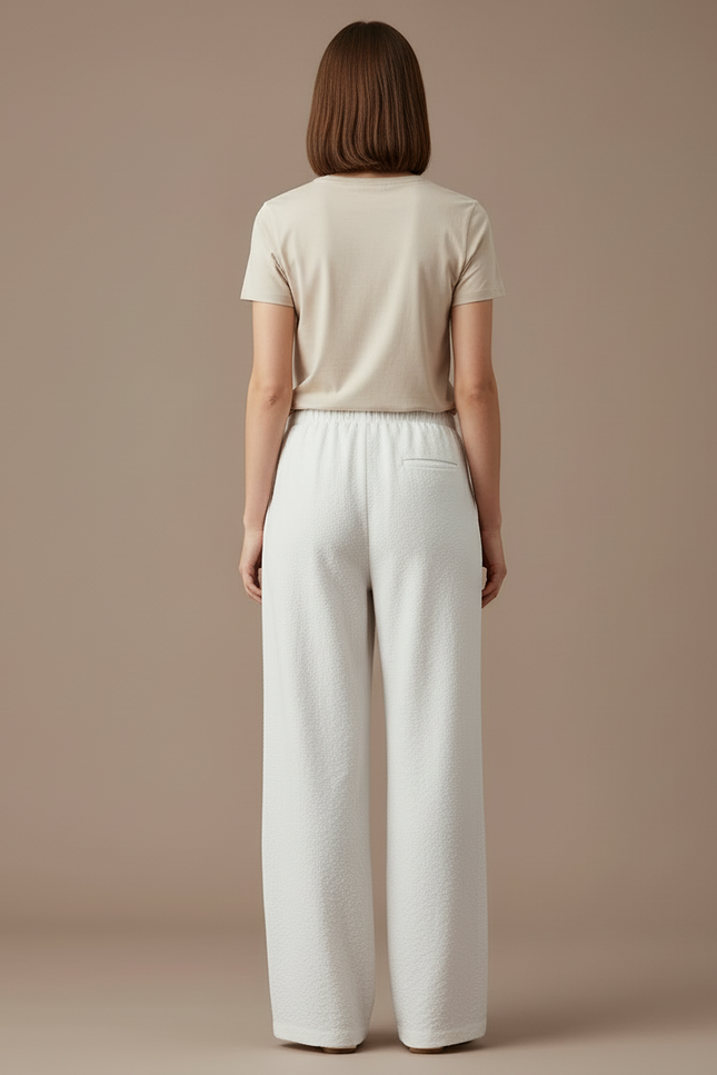 Pantalon Blanc Ample Texturé Drapé Décontracté Élégant - Lin - vue 2