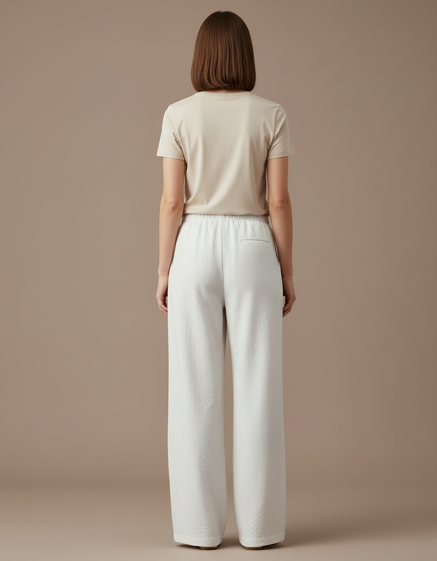 Pantalon Blanc Ample Texturé Drapé Décontracté Élégant - Lin - vue 2