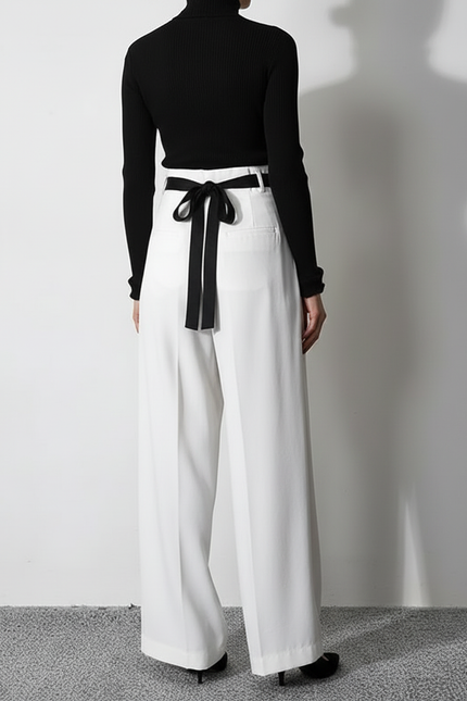 Pantalon Large Noir Et Blanc - Viscose - vue 2