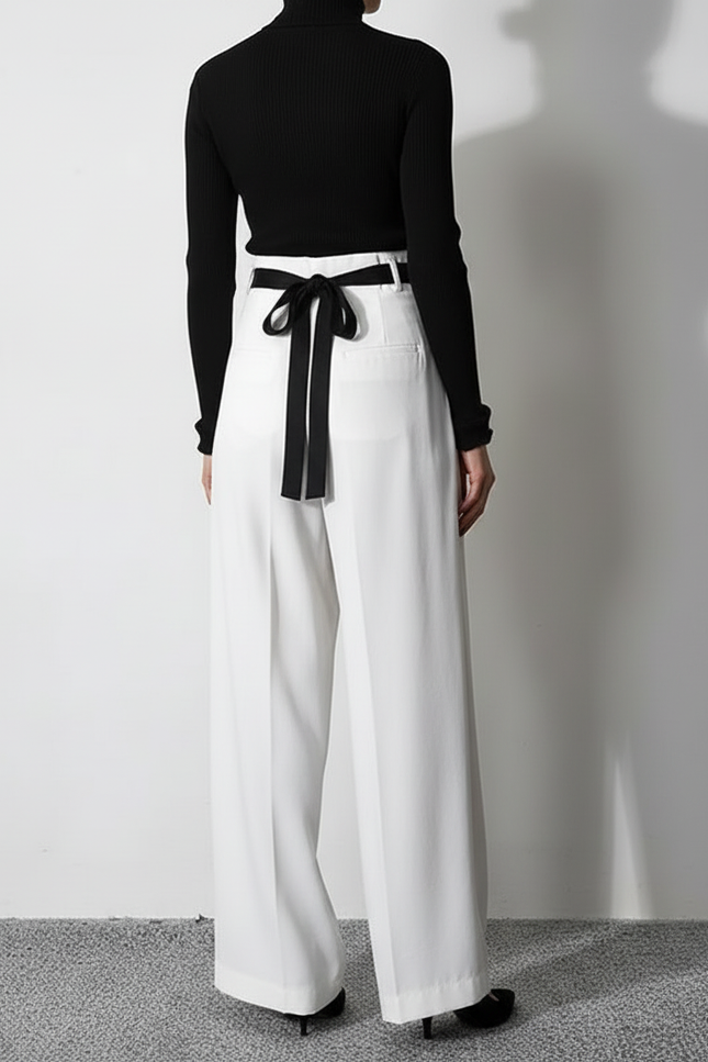 Pantalon Large Noir Et Blanc - Viscose - vue 2