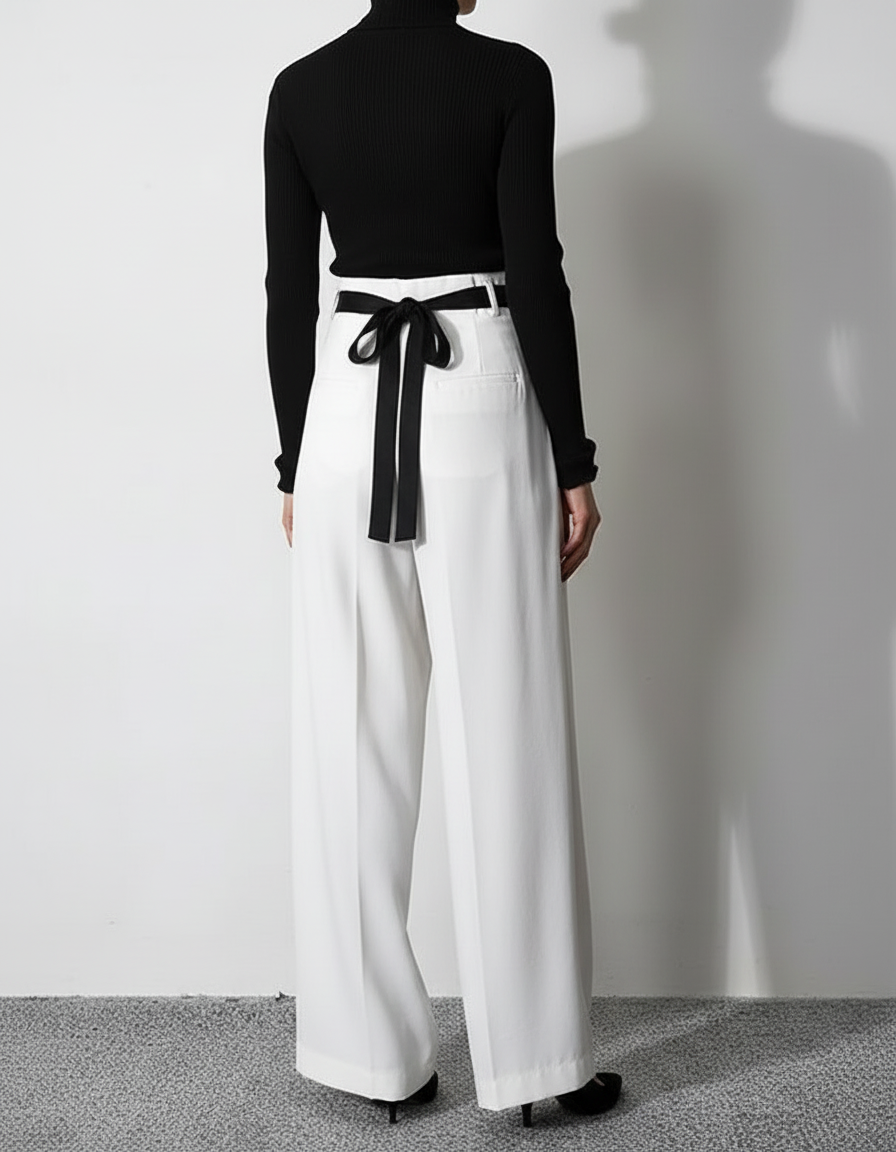 Pantalon Large Noir Et Blanc - Viscose - vue 2