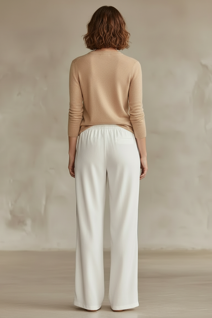 Pantalon Blanc Large Fluide Cordon Décontracté Élégant - Viscose - vue 2
