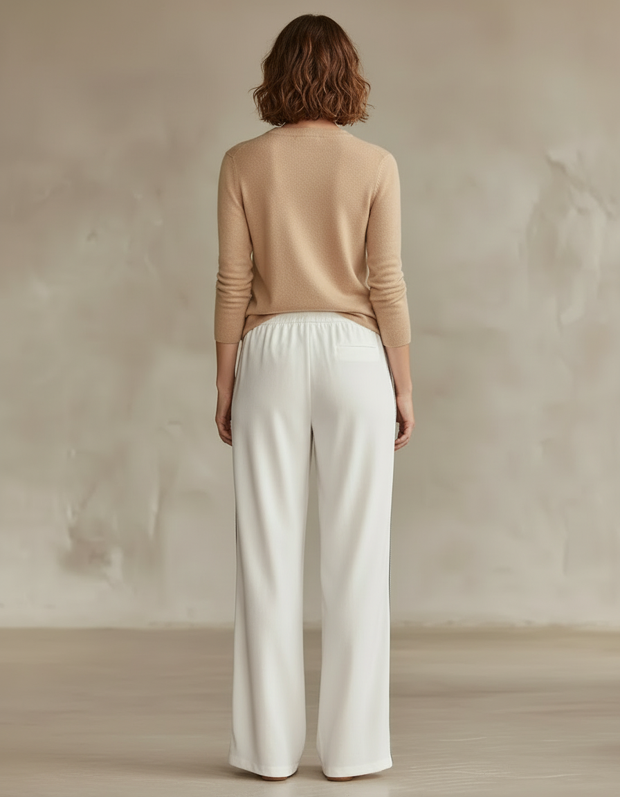 Pantalon Blanc Large Fluide Cordon Décontracté Élégant - Viscose - vue 2