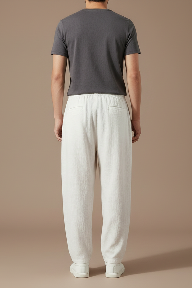 Pantalon Blanc Ample Lin Décontracté Homme Cordon - vue 2