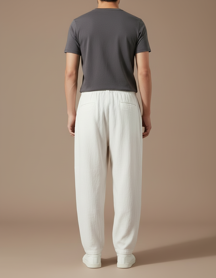 Pantalon Blanc Ample Lin Décontracté Homme Cordon - vue 2