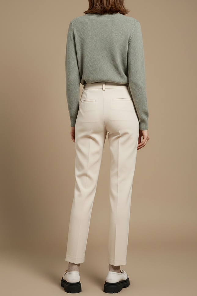 Pantalon Blanc Droit Laine Élégant Taille Haute - Beige - vue 2
