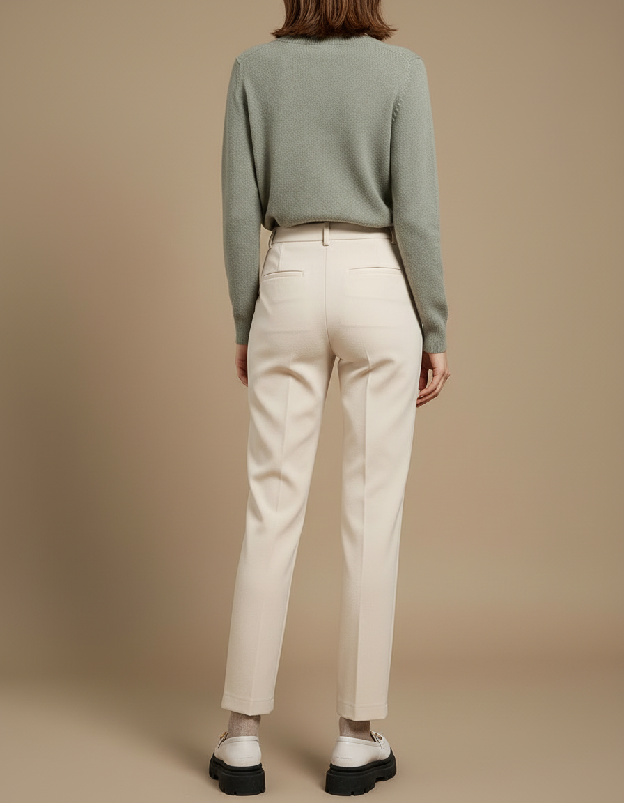 Pantalon Blanc Droit Laine Élégant Taille Haute - Beige - vue 2