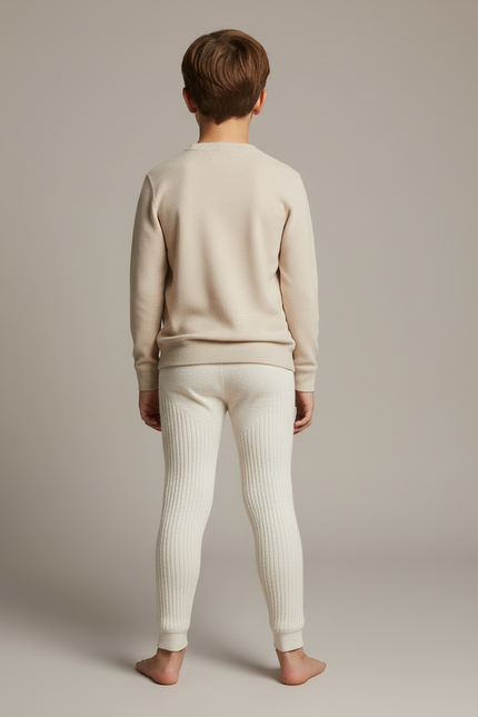 Pantalon Blanc Côtelé Élastique Doux Enfant - Beige Maille - vue 2