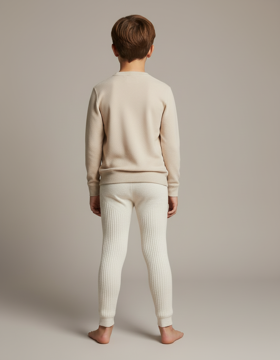 Pantalon Blanc Côtelé Élastique Doux Enfant - Beige Maille - vue 2