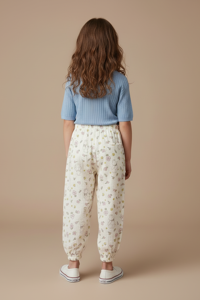 Pantalon Blanc Fluide Ample Motif Floral Mignon - Coton - vue 2