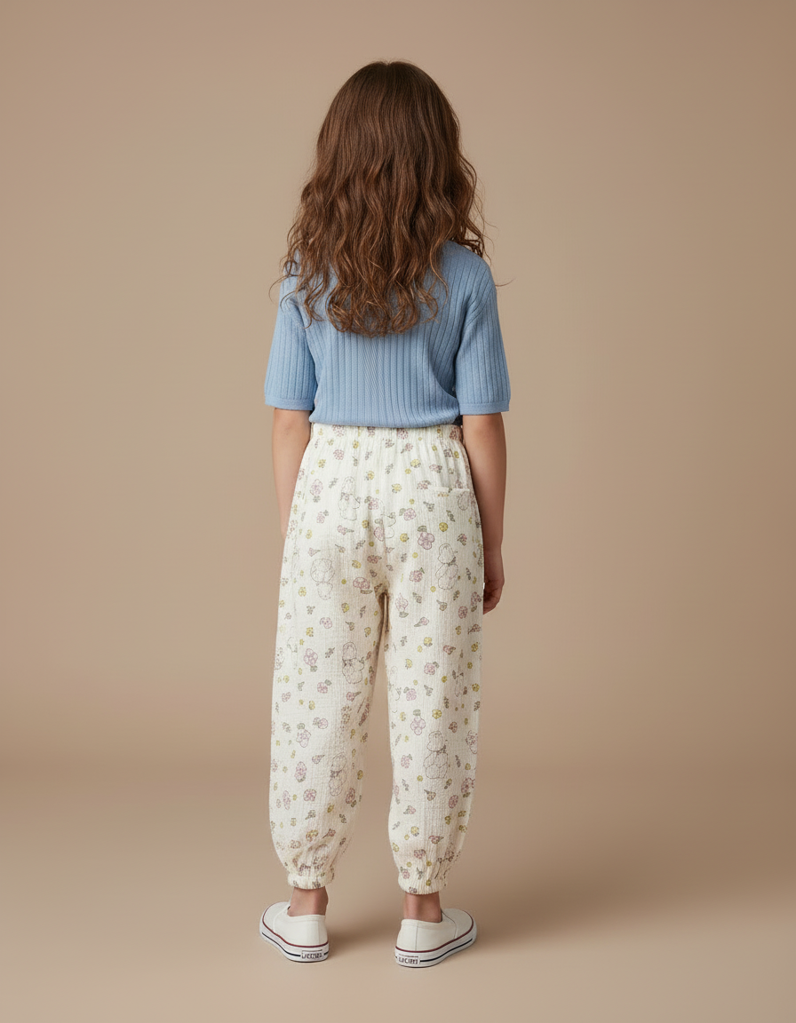 Pantalon Blanc Fluide Ample Motif Floral Mignon - Coton - vue 2