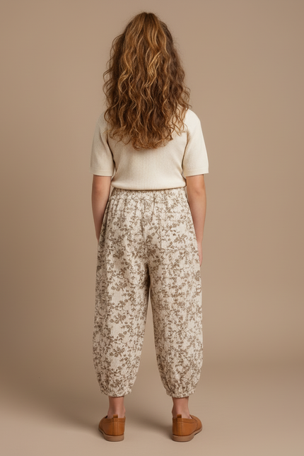 Pantalon Blanc Coton Fleuri Ample Enfant Fille - vue 2