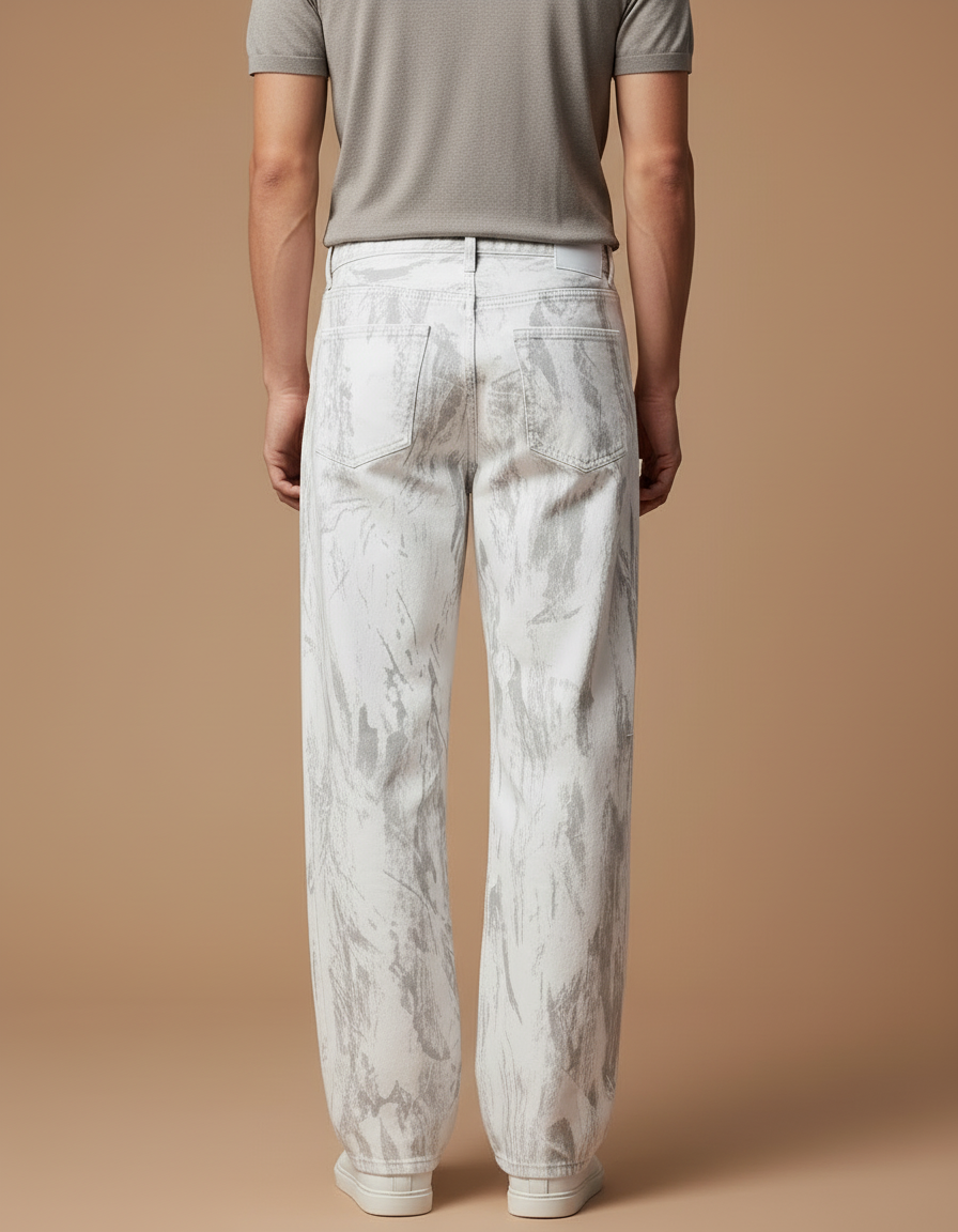 Pantalon Gris Blanc - Imprimé Jean - vue 2