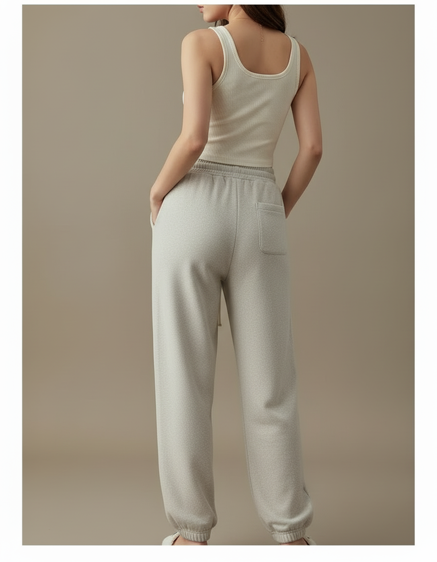 Pantalon Blanc Molletonné Ample Décontracté Cordon - Gris - vue 2