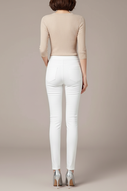 Pantalon Blanc Slim Taille Haute Stretch Femme - Coton - vue 2