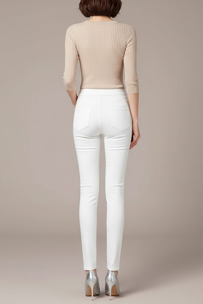 Pantalon Blanc Slim Taille Haute Stretch Femme - Coton - vue 2