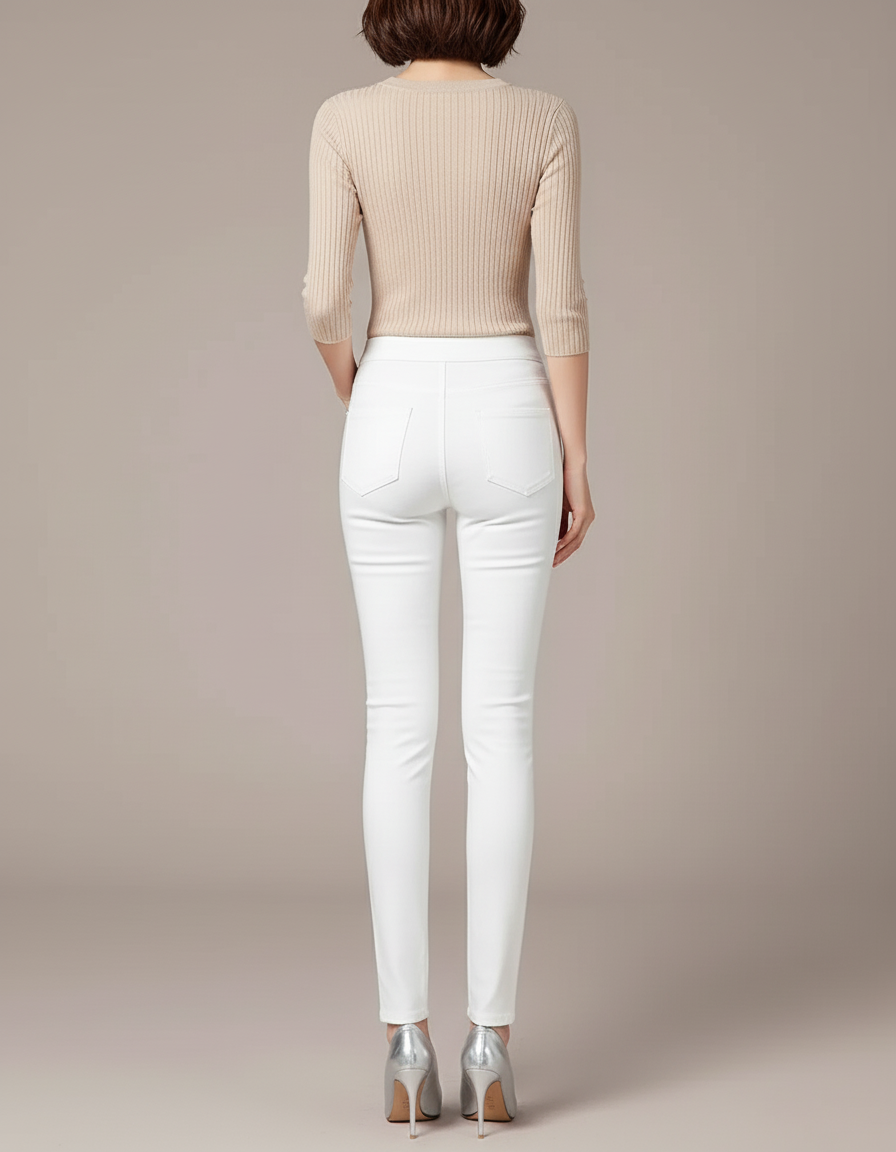 Pantalon Blanc Slim Taille Haute Stretch Femme - Coton - vue 2