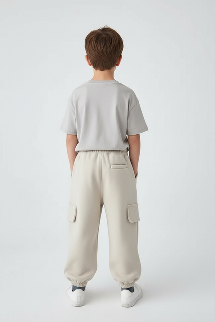 Pantalon Blanc Cargo Molletonné Ample Enfant - Beige - vue 2
