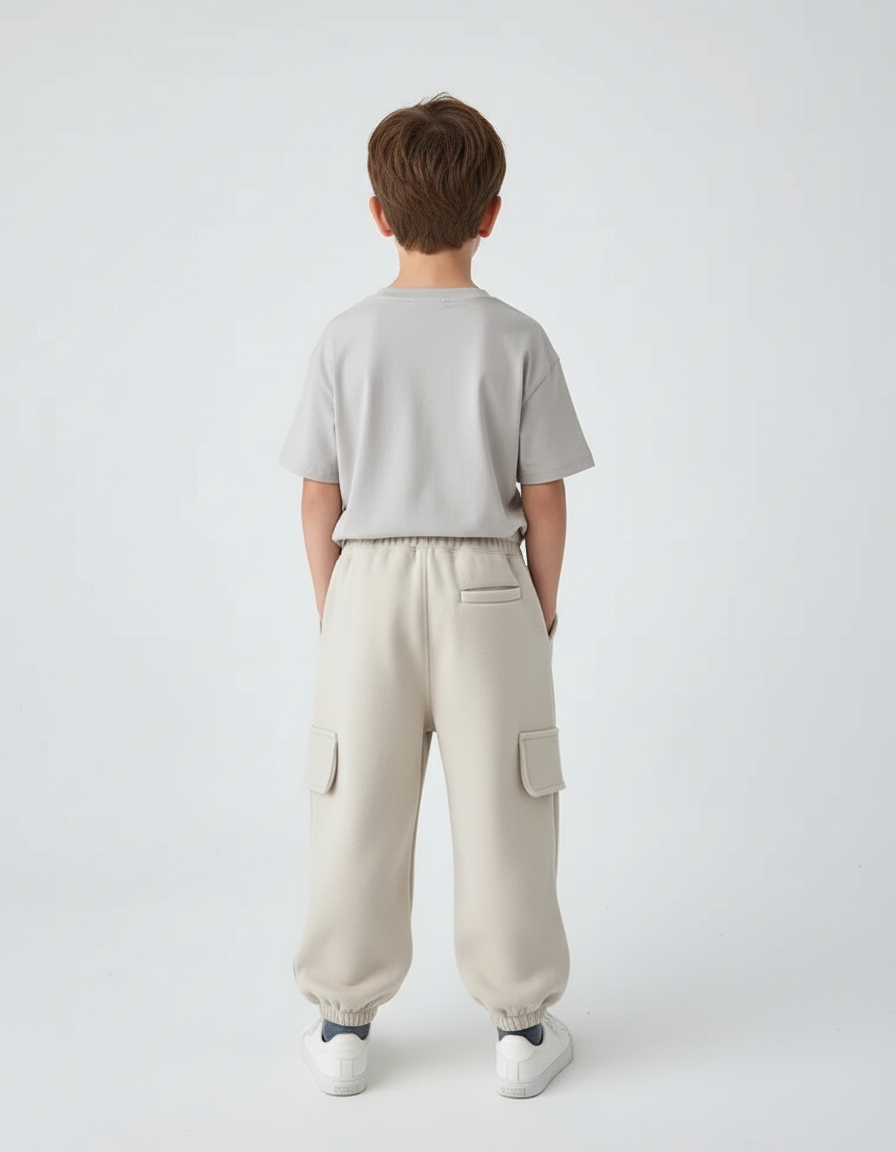 Pantalon Blanc Cargo Molletonné Ample Enfant - Beige - vue 2