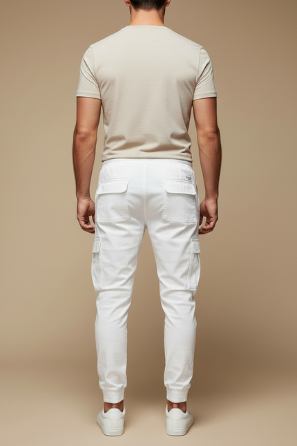 Pantalon Blanc Cargo Cordon Décontracté Homme Jogger - Toile - vue 2