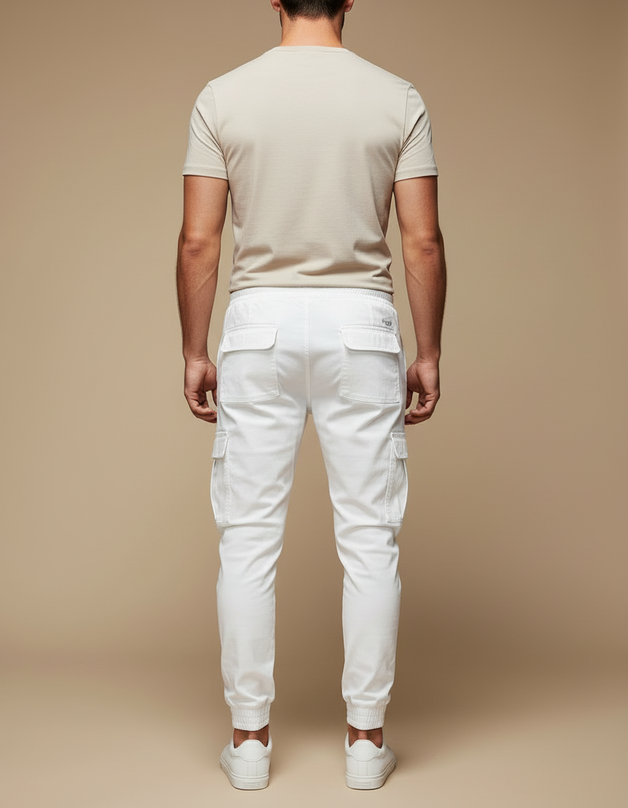 Pantalon Blanc Cargo Cordon Décontracté Homme Jogger - Toile - vue 2