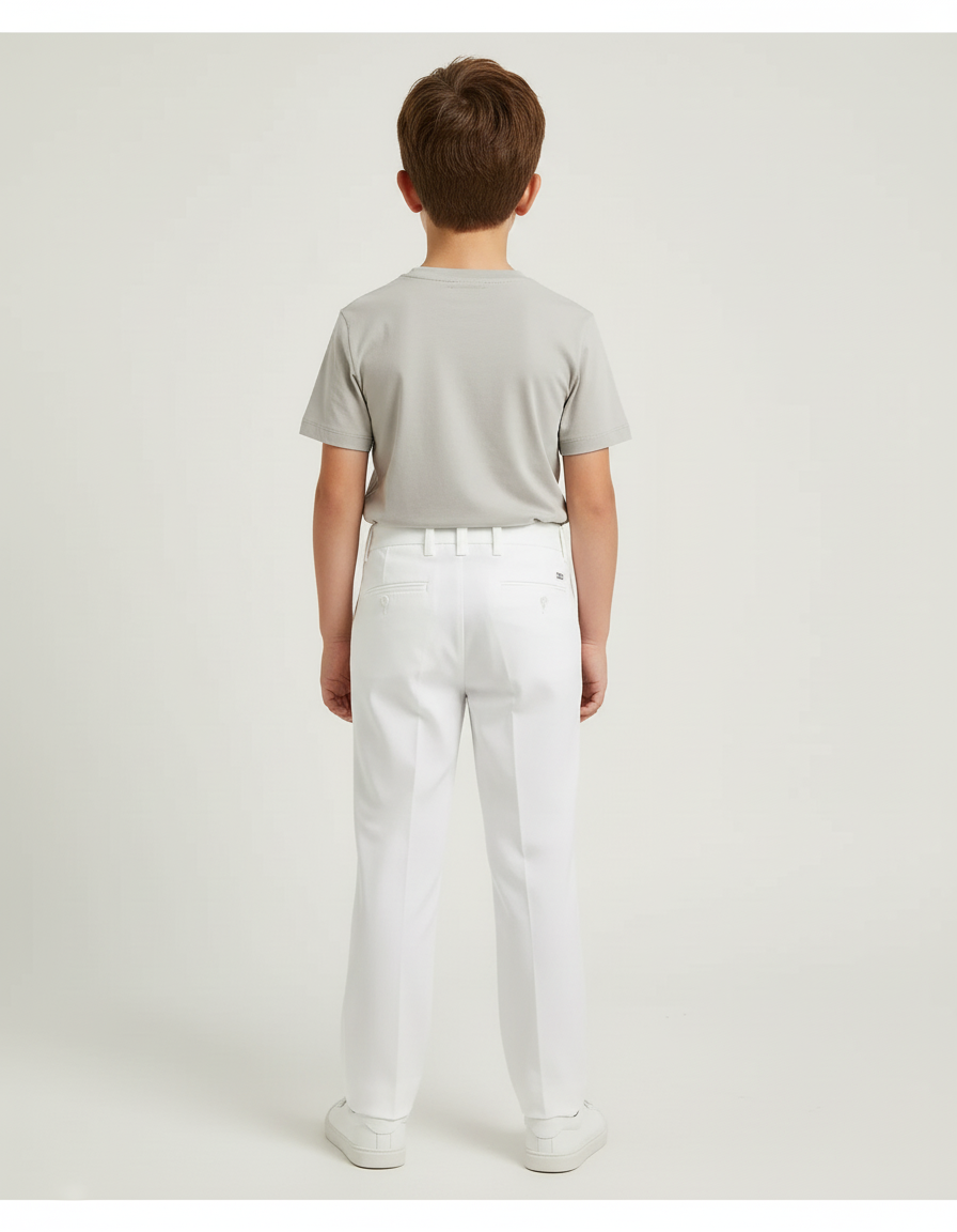 Pantalon Blanc Garçon Droit Élégant Cérémonie - Polyester - vue 2