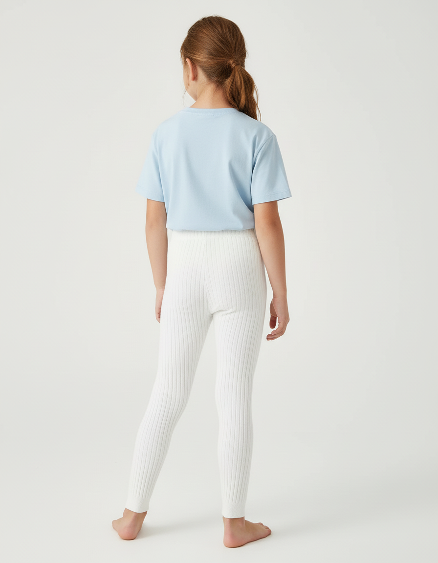 Pantalon Blanc Côtelé Tricoté Confortable Enfant Fille - Maille - vue 2