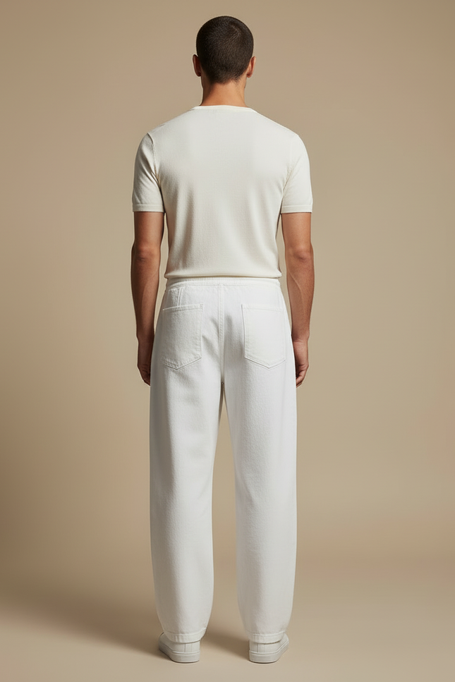 Pantalon Blanc Ample Décontracté En Coton Pour Homme - vue 2