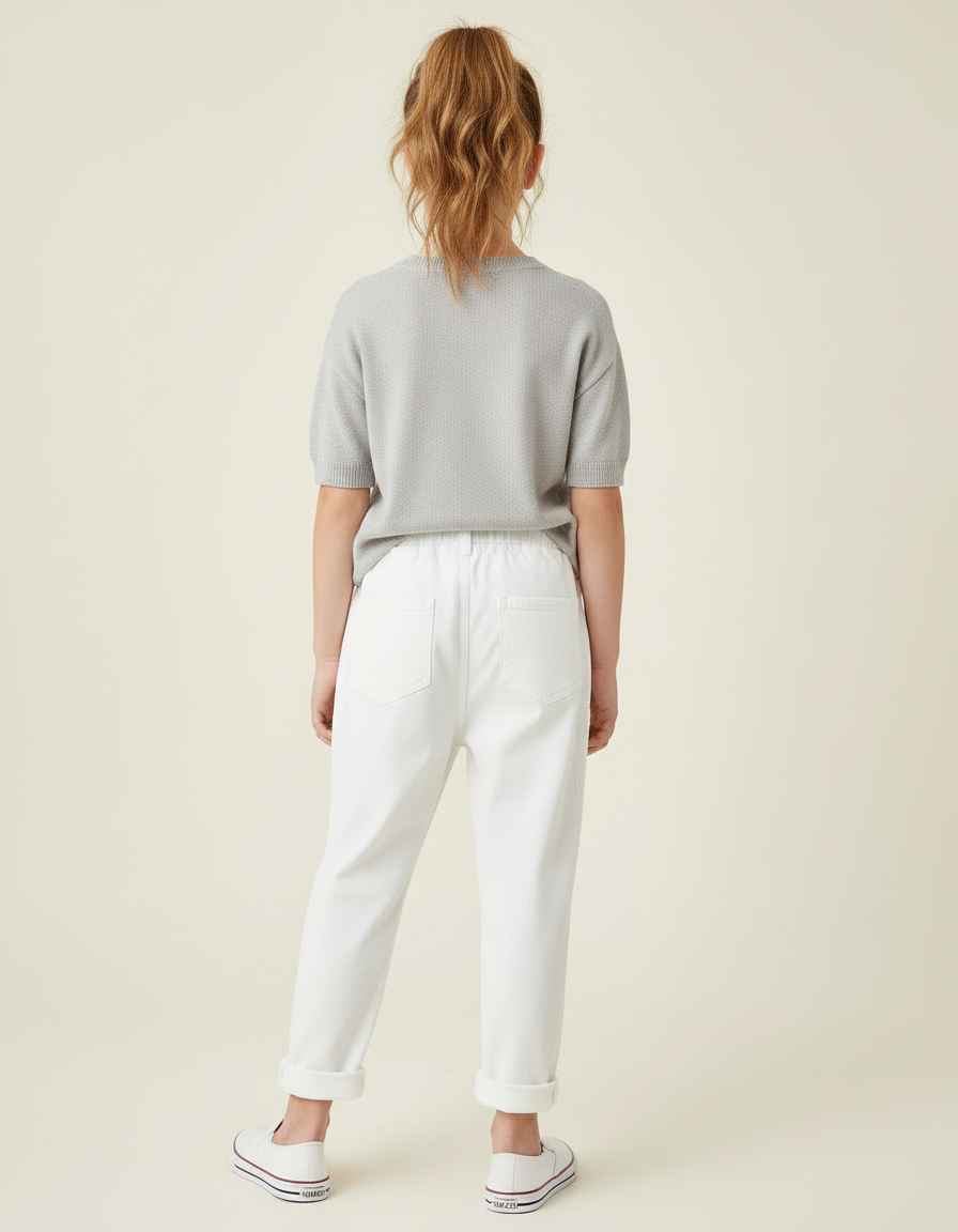 Pantalon Blanc Jean Déchiré Enfant Décontracté Coton - vue 2