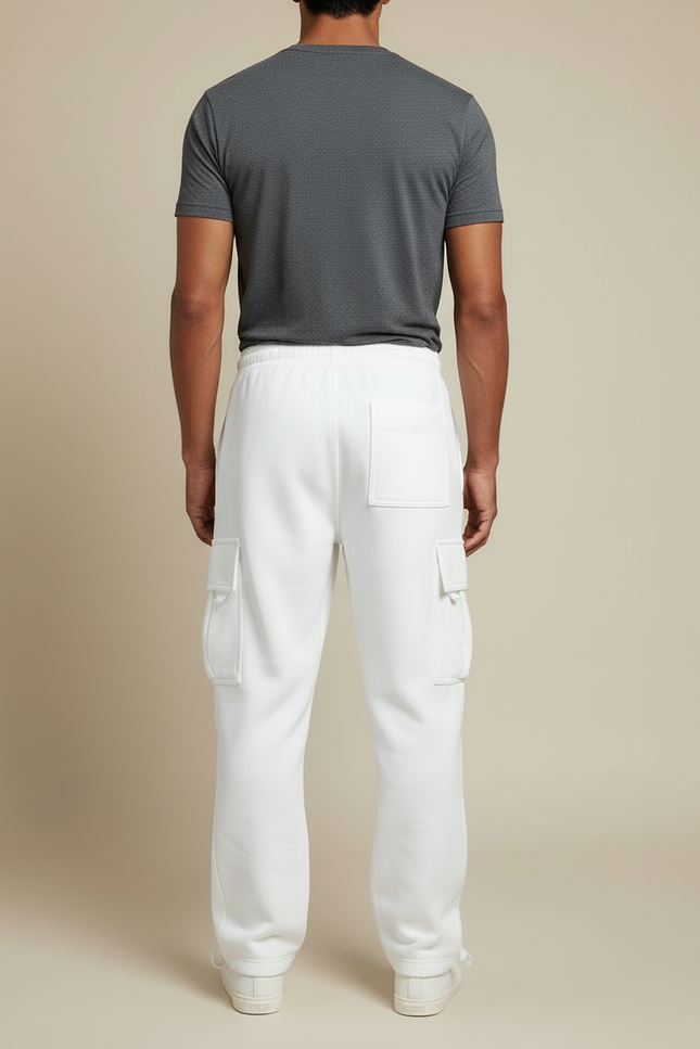 Pantalon Blanc Cargo Molleton Ample Décontracté Homme - vue 2