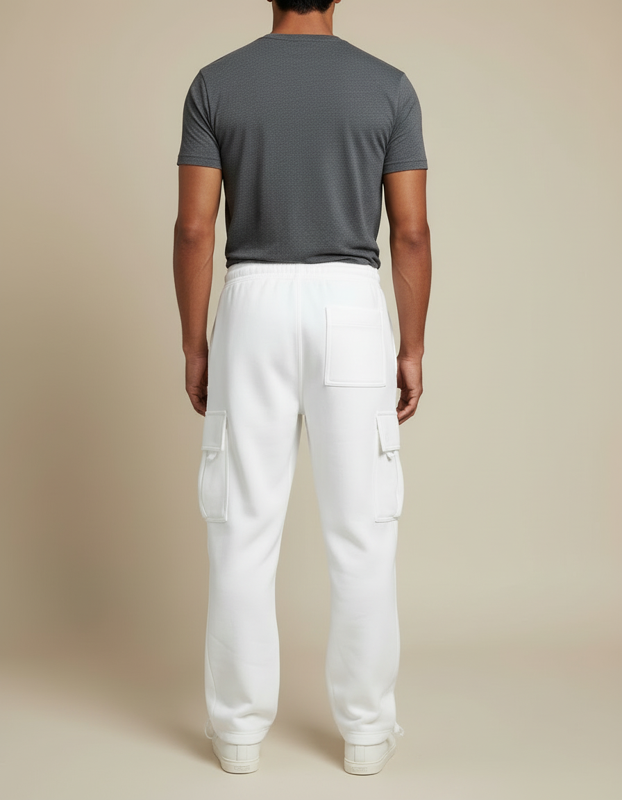 Pantalon Blanc Cargo Molleton Ample Décontracté Homme - vue 2