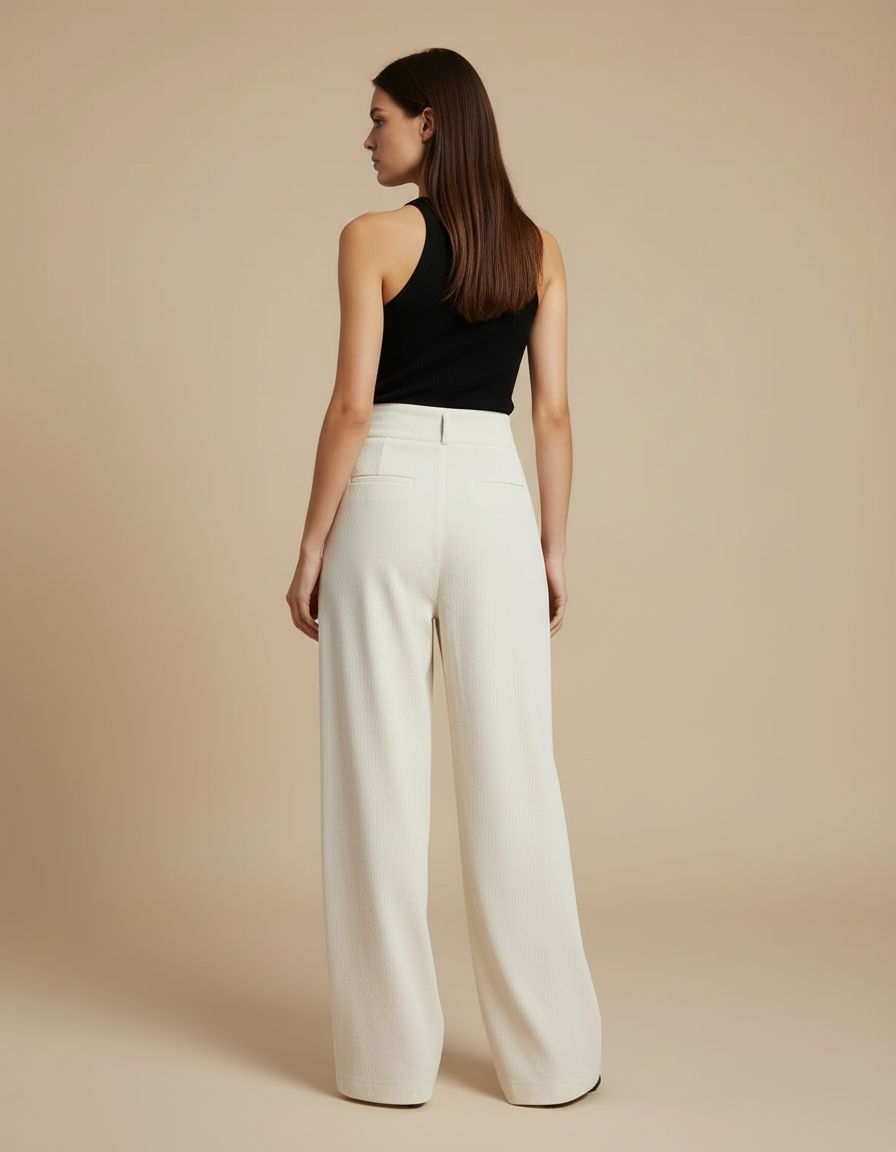 Pantalon Blanc Plissé Large Décontracté Femme Élégant - Cordé - vue 2