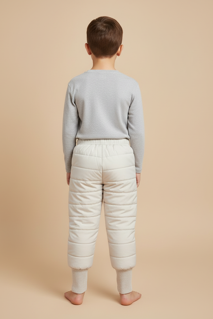 Pantalon Blanc Enfant Matelassé Hiver Chaud - Beige Polyester - vue 2