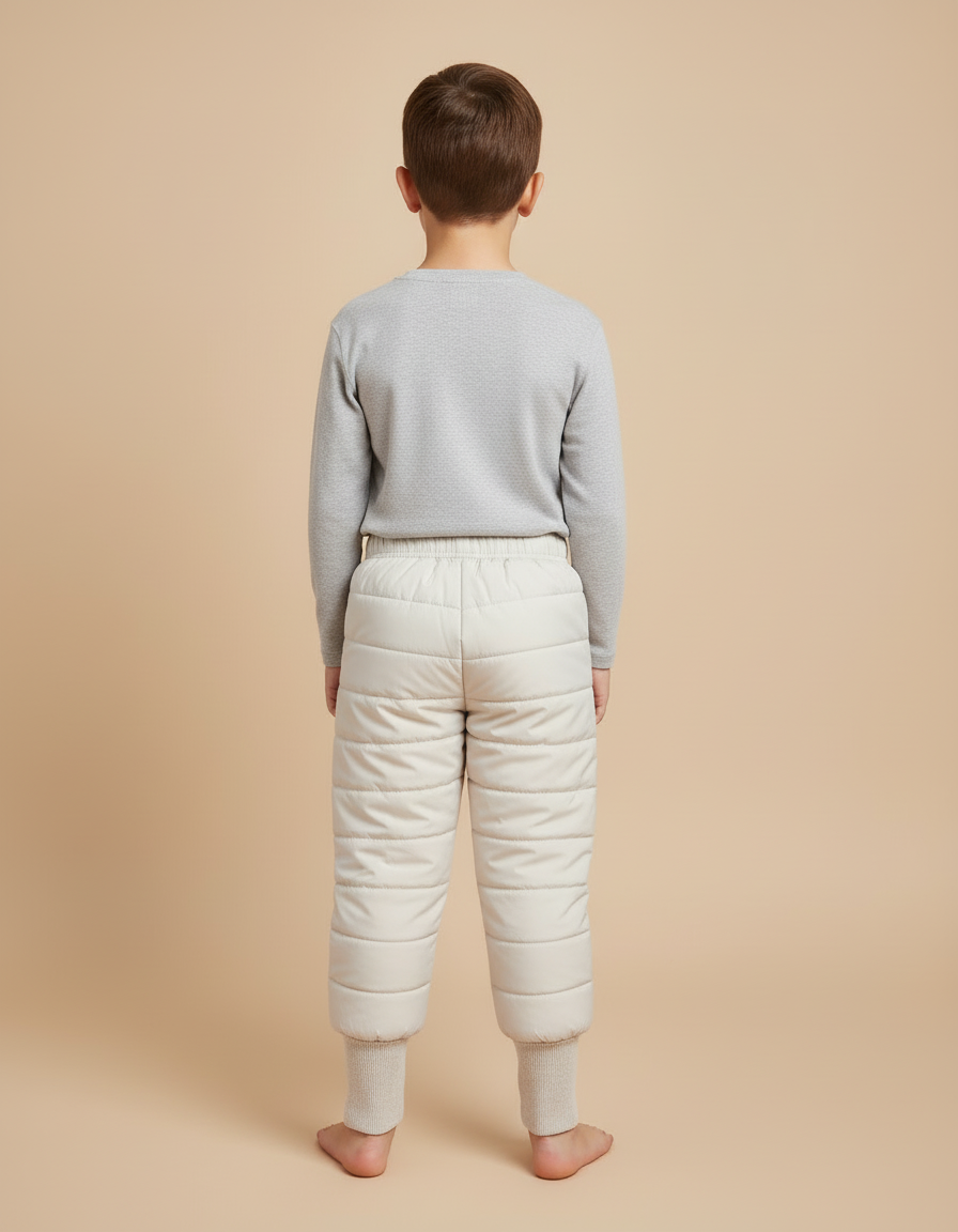 Pantalon Blanc Enfant Matelassé Hiver Chaud - Beige Polyester - vue 2