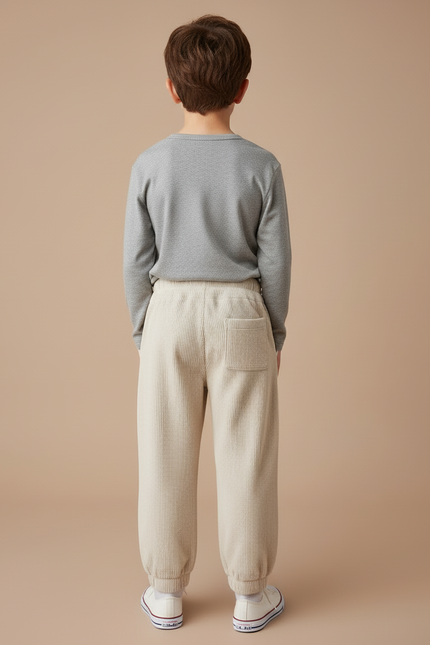 Pantalon Blanc Côtelé Ample Décontracté Enfant Hiver - Beige Cordé - vue 2