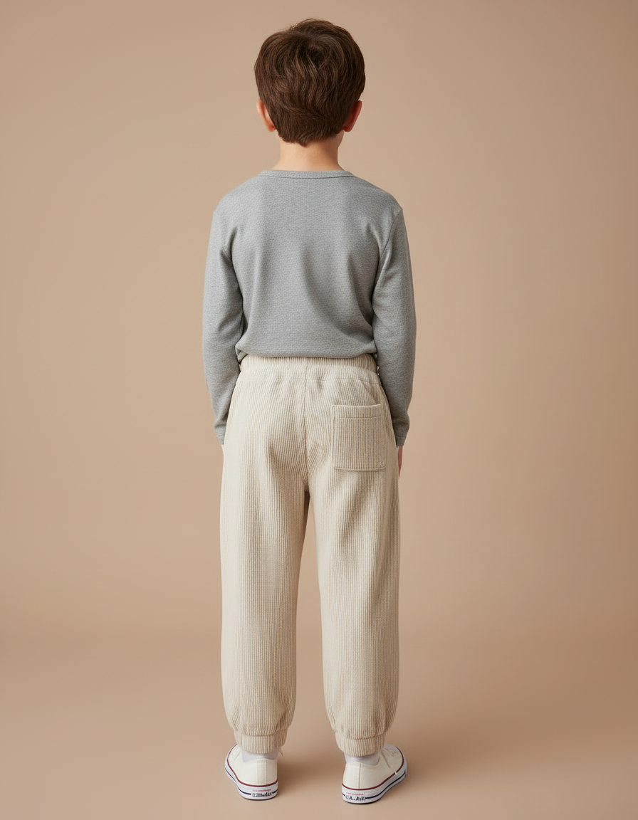 Pantalon Blanc Côtelé Ample Décontracté Enfant Hiver - Beige Cordé - vue 2