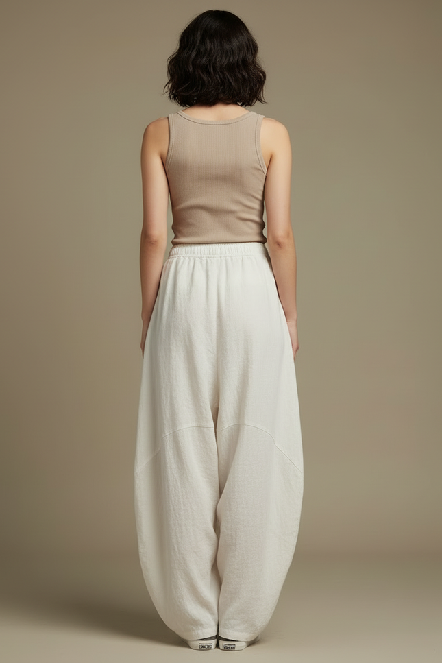 Pantalon Blanc Ample Lin Décontracté Confortable - vue 2