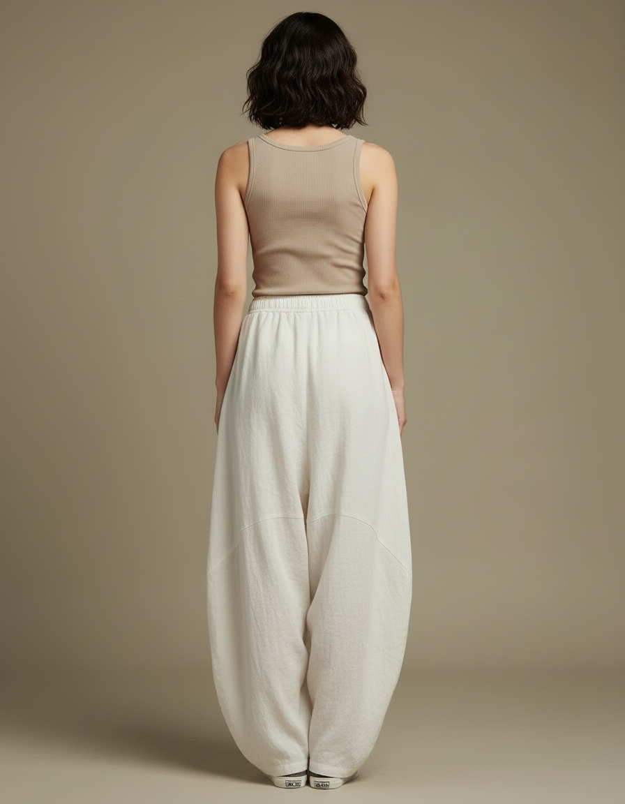 Pantalon Blanc Ample Lin Décontracté Confortable - vue 2