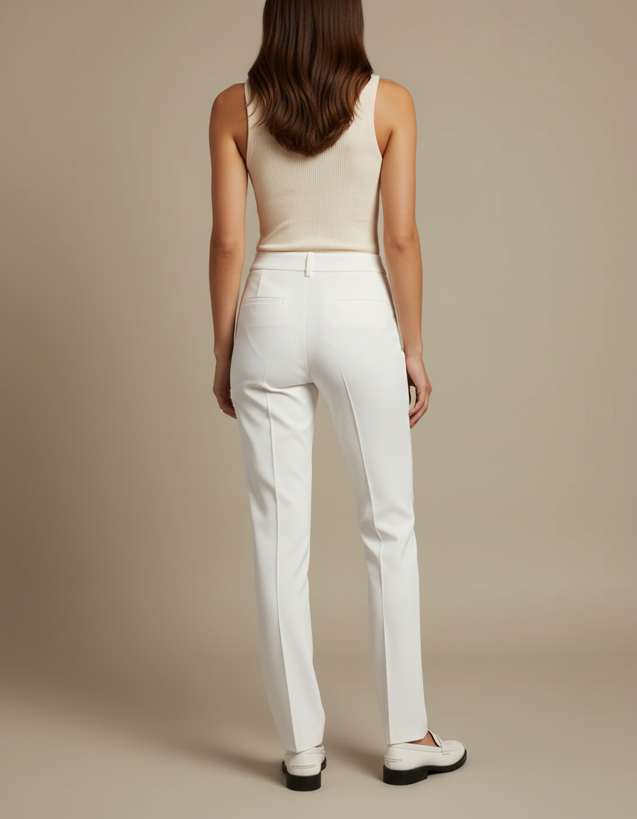 Pantalon Blanc Droit Élégant Confortable Femme - Gabardine - vue 2