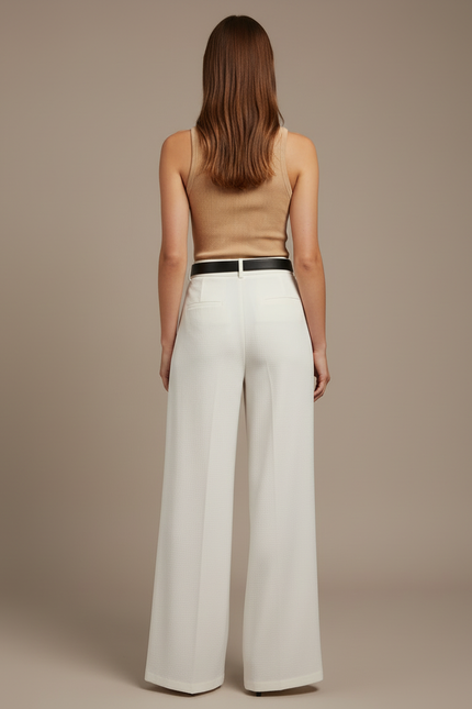 Pantalon Blanc Fluide Ample Texturé Élégant Femme - Polyester - vue 2