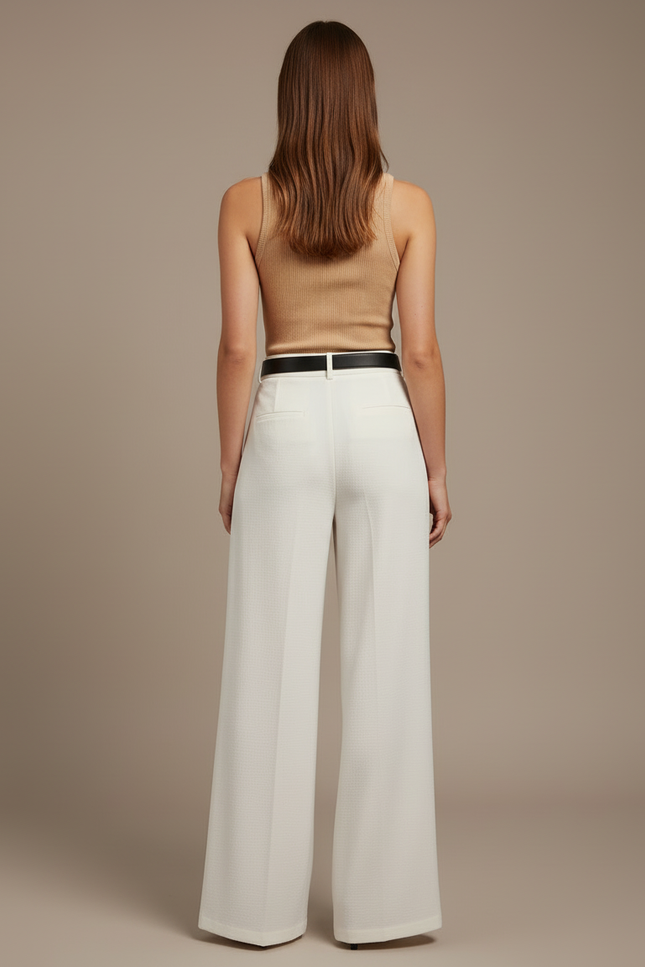 Pantalon Blanc Fluide Ample Texturé Élégant Femme - Polyester - vue 2