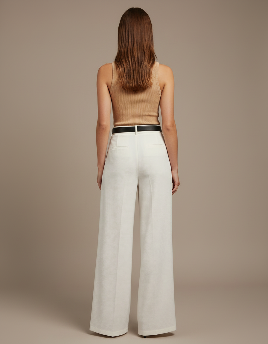 Pantalon Blanc Fluide Ample Texturé Élégant Femme - Polyester - vue 2