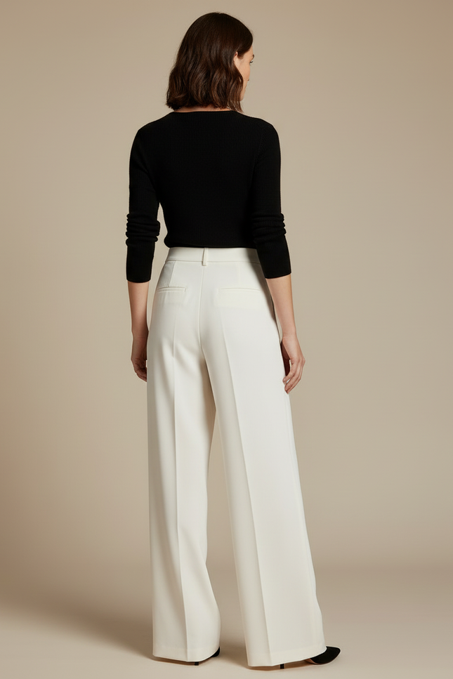 Pantalon Blanc Large Fluide Plissé Élégant Femme - Polyester - vue 2