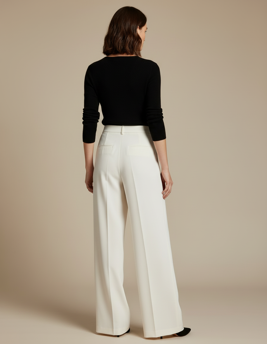Pantalon Blanc Large Fluide Plissé Élégant Femme - Polyester - vue 2