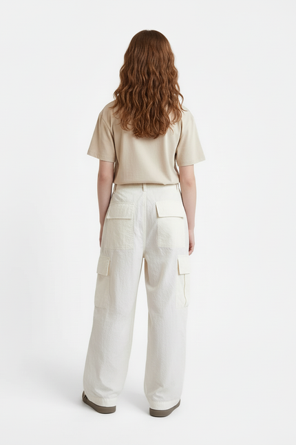 Pantalon Blanc Cargo Ample Décontracté Poches - Polyester - vue 2